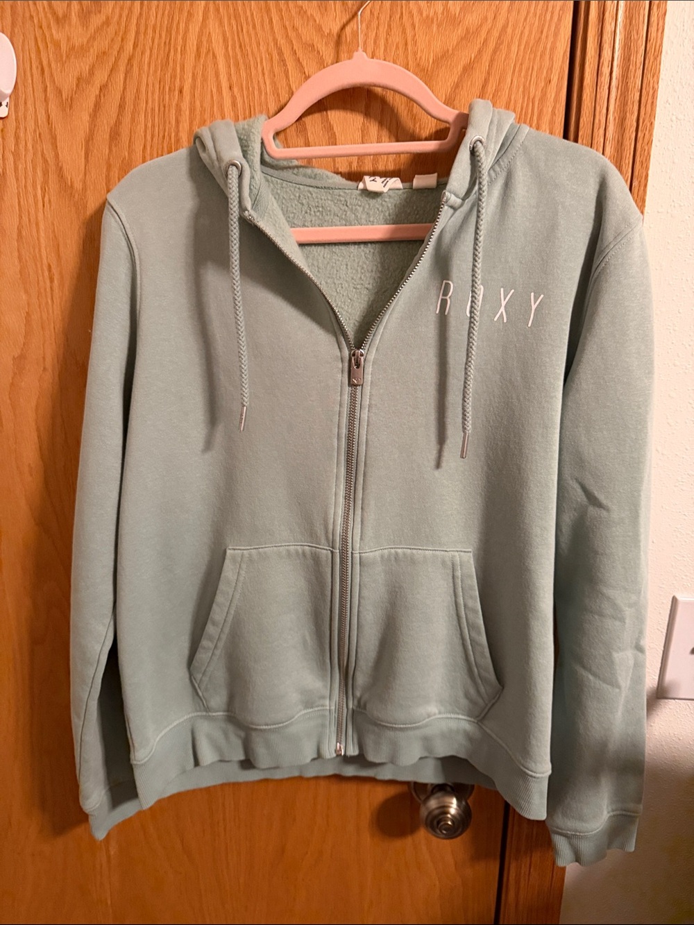 Roxy Sage Green Full-Zip Hoodie with Hood and Pockets